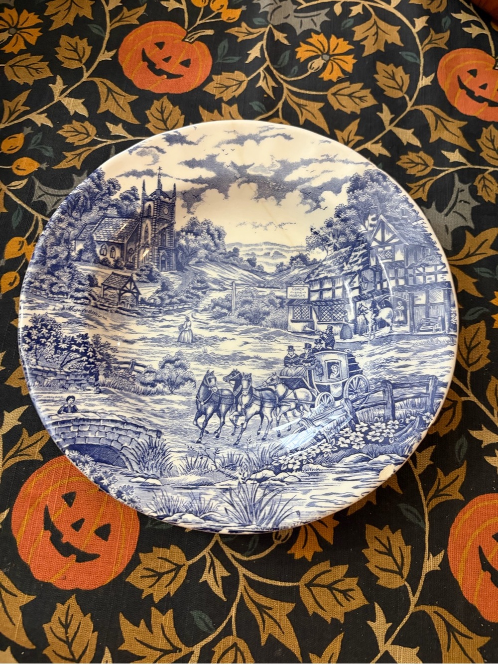 Blue and White Scenic Transferware soup Plate - Classic Home Dining Accent